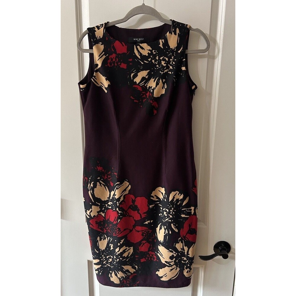 Nine West Women’s Size 10 Plum Floral Sleeveless Fall Dress Office Career